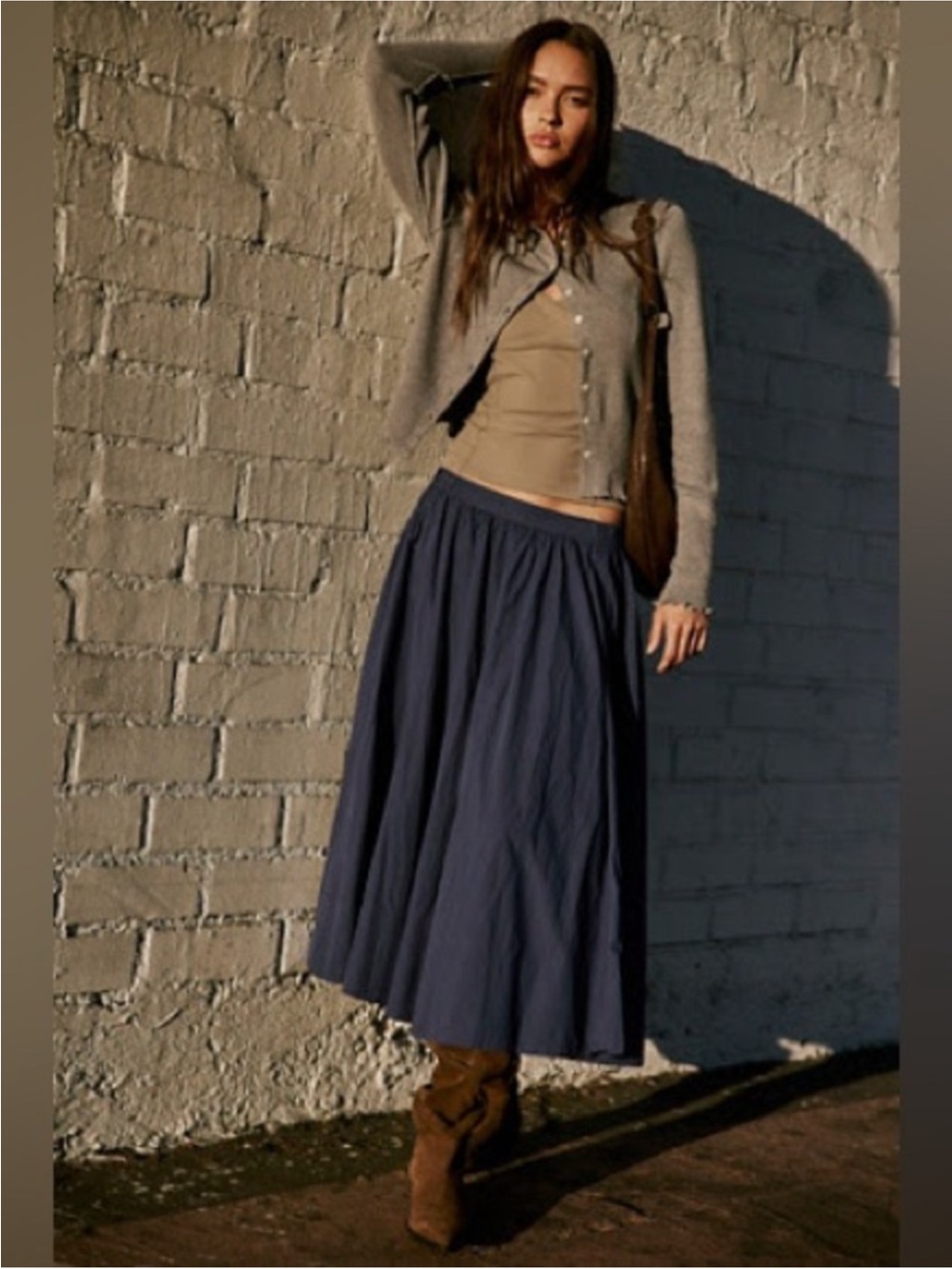 ▪️Free People Lowen Midi Skirt in Navy Blue - Picture 3 of 11